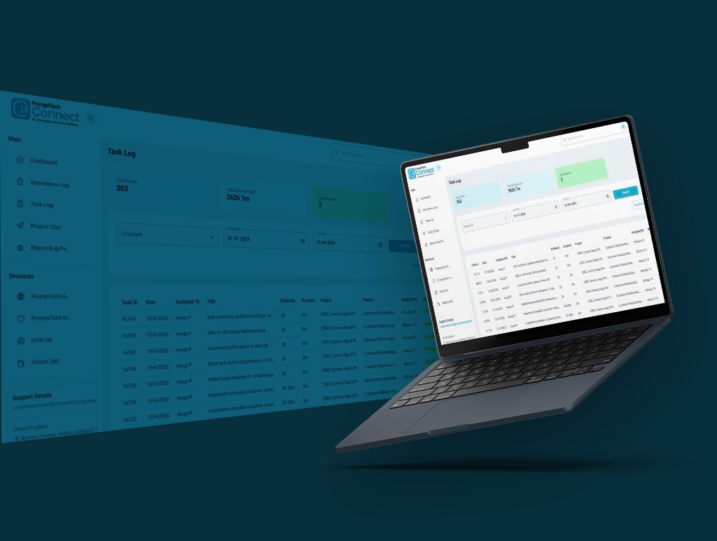 PromptTech Connect Back Office Dashboard Laptop Mockup